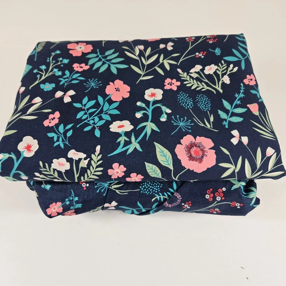 South Point FULL Microfiber Fitted & Flat Sheet Bedding Set Navy Blue Floral